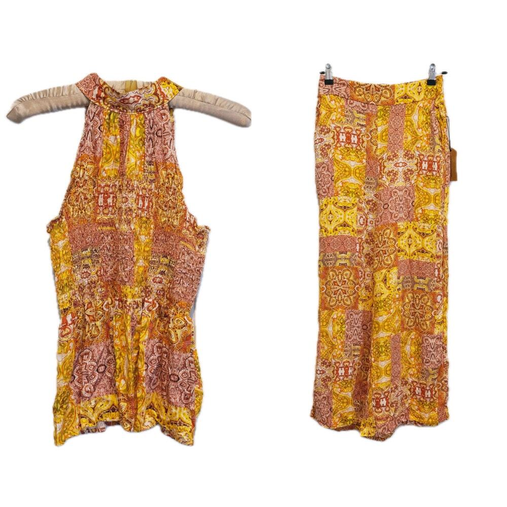 NWT Christian Siriano Festival Set Halter Top & Wide Leg Pants XS Boho Resort